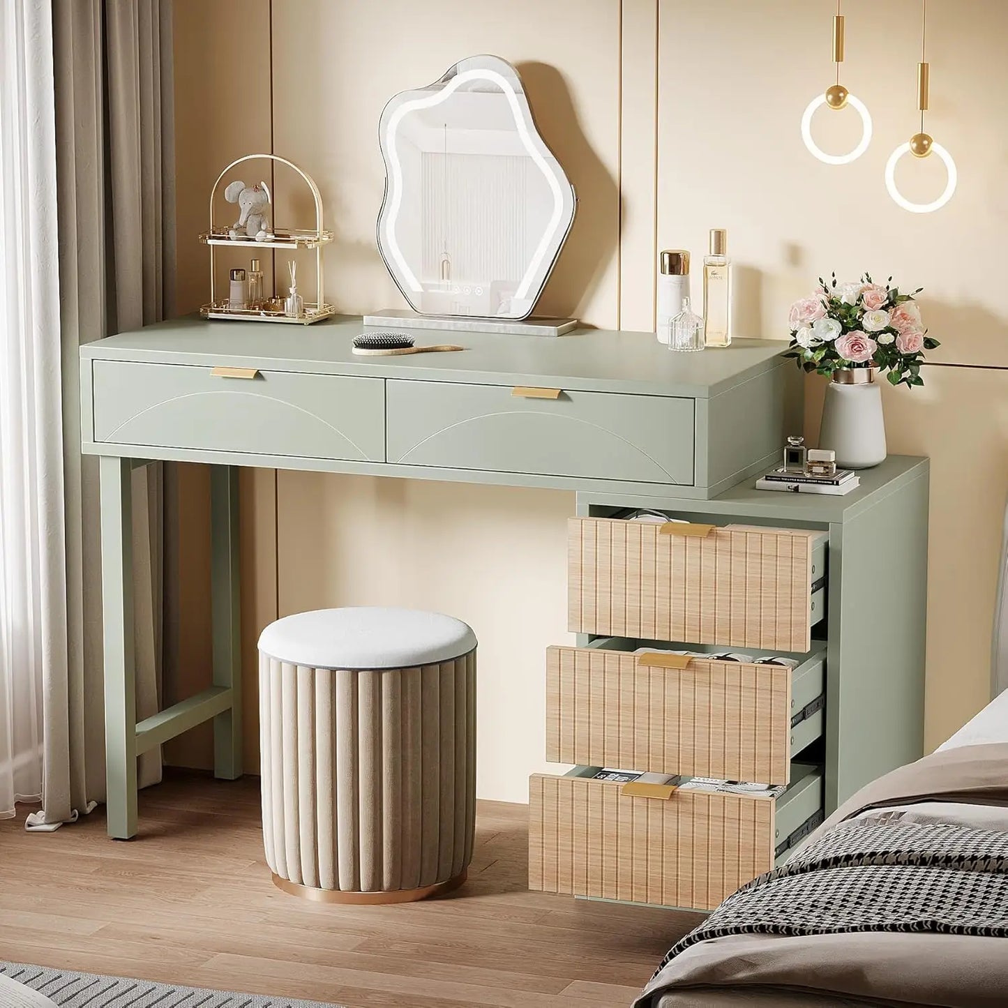 Modern 5‑Drawer Makeup Vanity Desk with Storage (Narrow)