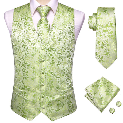 Hi-Tie 20 Color Silk Men's Vests Tie Slim Sleeveless Jacket Hanky Cufflink Waistcoat 4PC Suit