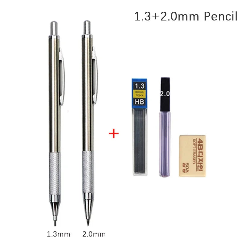 Full Metal Automatic Mechanical Pencil Set (0.3 -0.5 -0.7 -0.9 -1.3 -2.0mm)