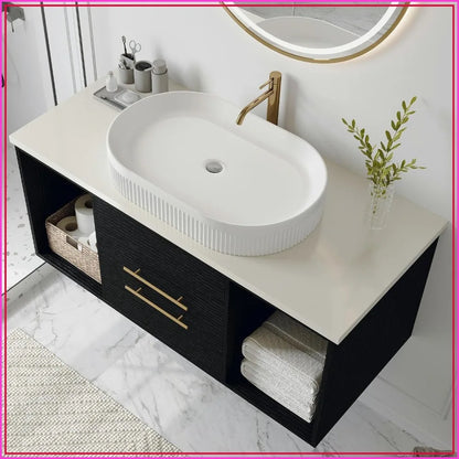 40" Floating Bathroom Vanity with Solid Wood Cabinet & Ceramic Sink