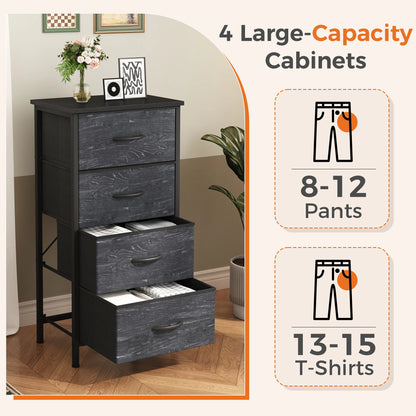 4‑Drawer Fabric Cabinet – Wood Top, Steel Frame