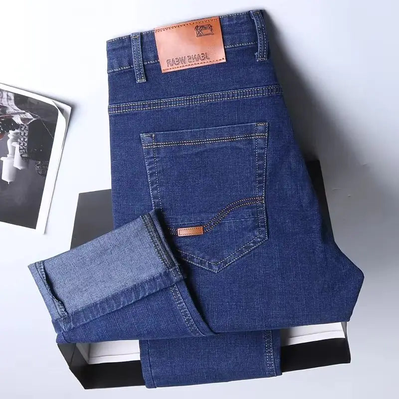 Men’s Straight Jeans (Stretch Slim Fit, Business Casual Denim Trousers)