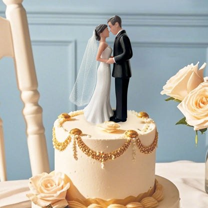 Elegant Bride & Groom Wedding Cake Topper with Veil – 4.3" Decoration