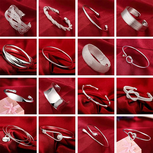 Trendy 925 Sterling Silver Bangles Bracelet Charms