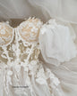 Short Puff Sleeves 3D lace Wedding Dresses Champagne Liner Tulle Appliques Formal Bridal Gowns