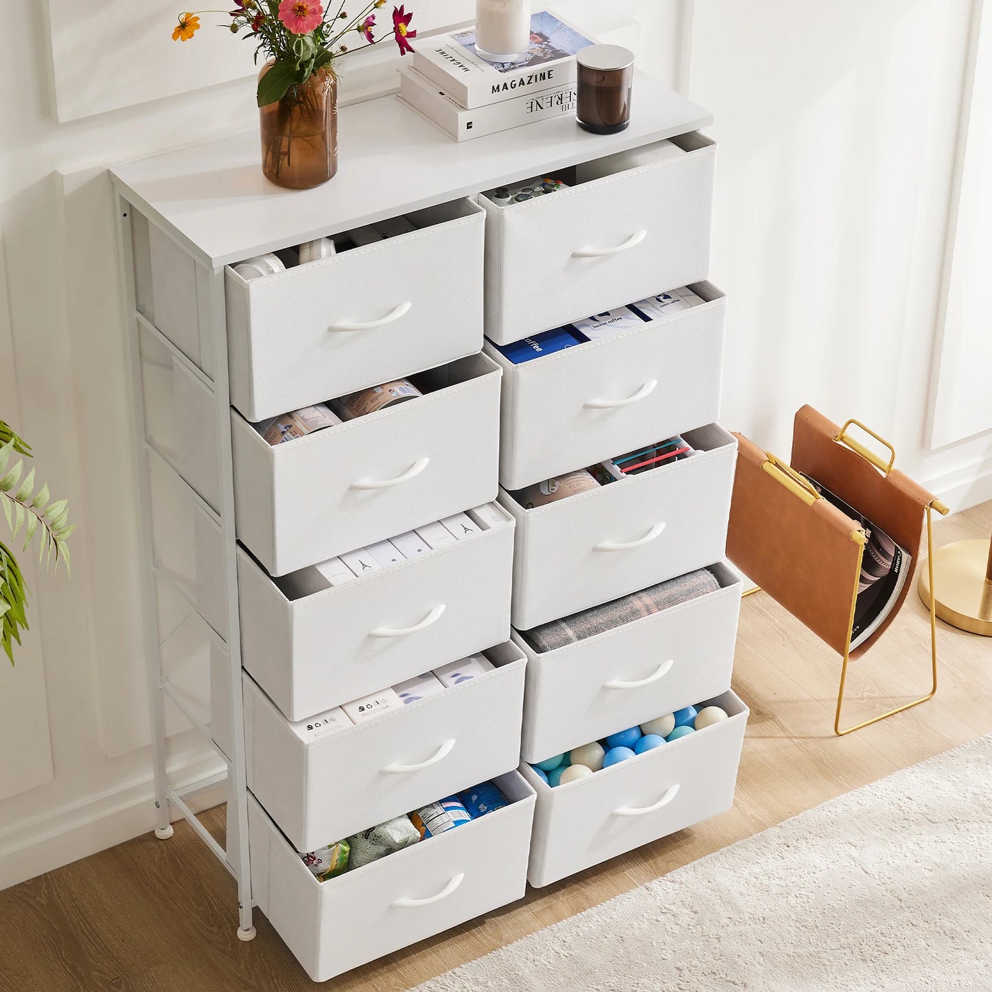 JHK Wardrobes For Bedroom With 5/7/10 White Lover Fabric Drawers Chest Wardrobe Closet For Storage Cabinet Bedroom Of Furniture