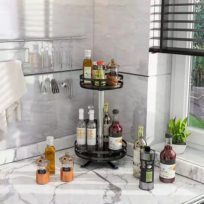 360 Rotation Spice Rack Multi-Layer Spices Seasonings Storage Tray Kitchen Organizer