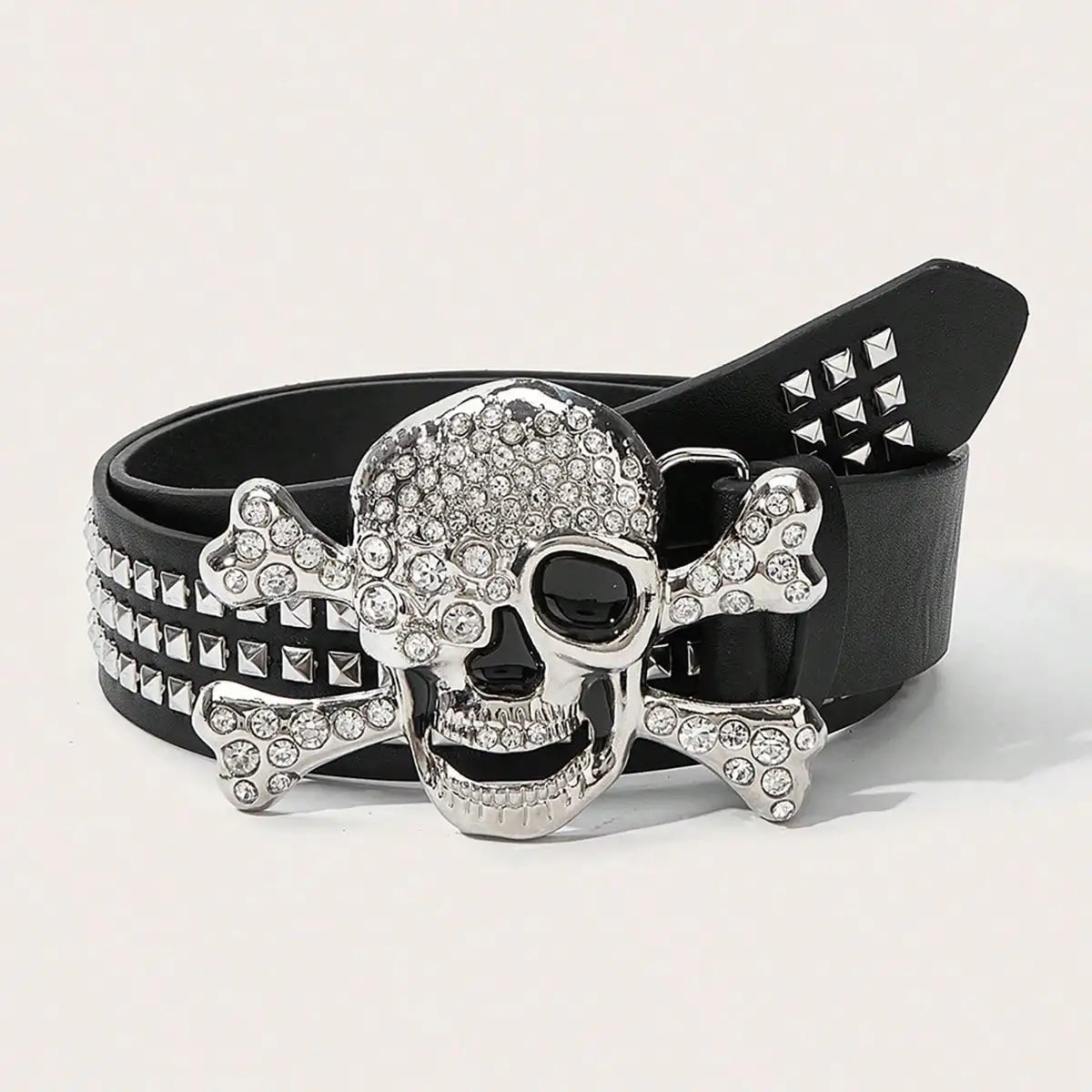 Gothic Skull Rhinestone Buckle Belt – Punk Y2K Rivet Hip‑Hop Accessory for Men & Women