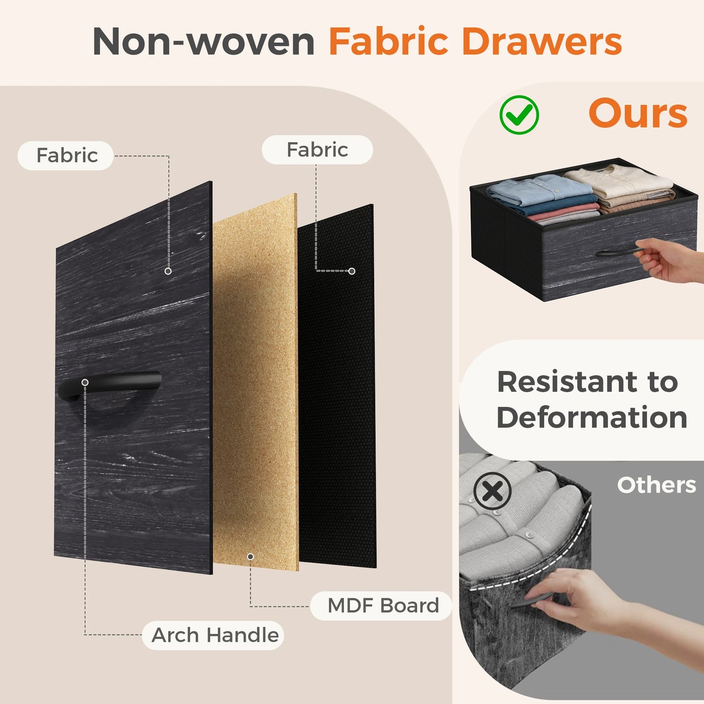 4‑Drawer Fabric Cabinet – Wood Top, Steel Frame