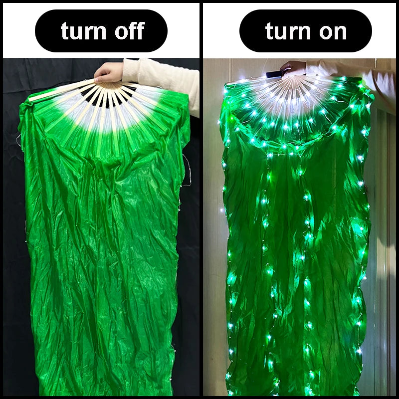 150cm Long Bamboo Silk Veil Fan With LED Light   Stage Performance Dance Costumes