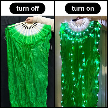 150cm Long Bamboo Silk Veil Fan With LED Light   Stage Performance Dance Costumes