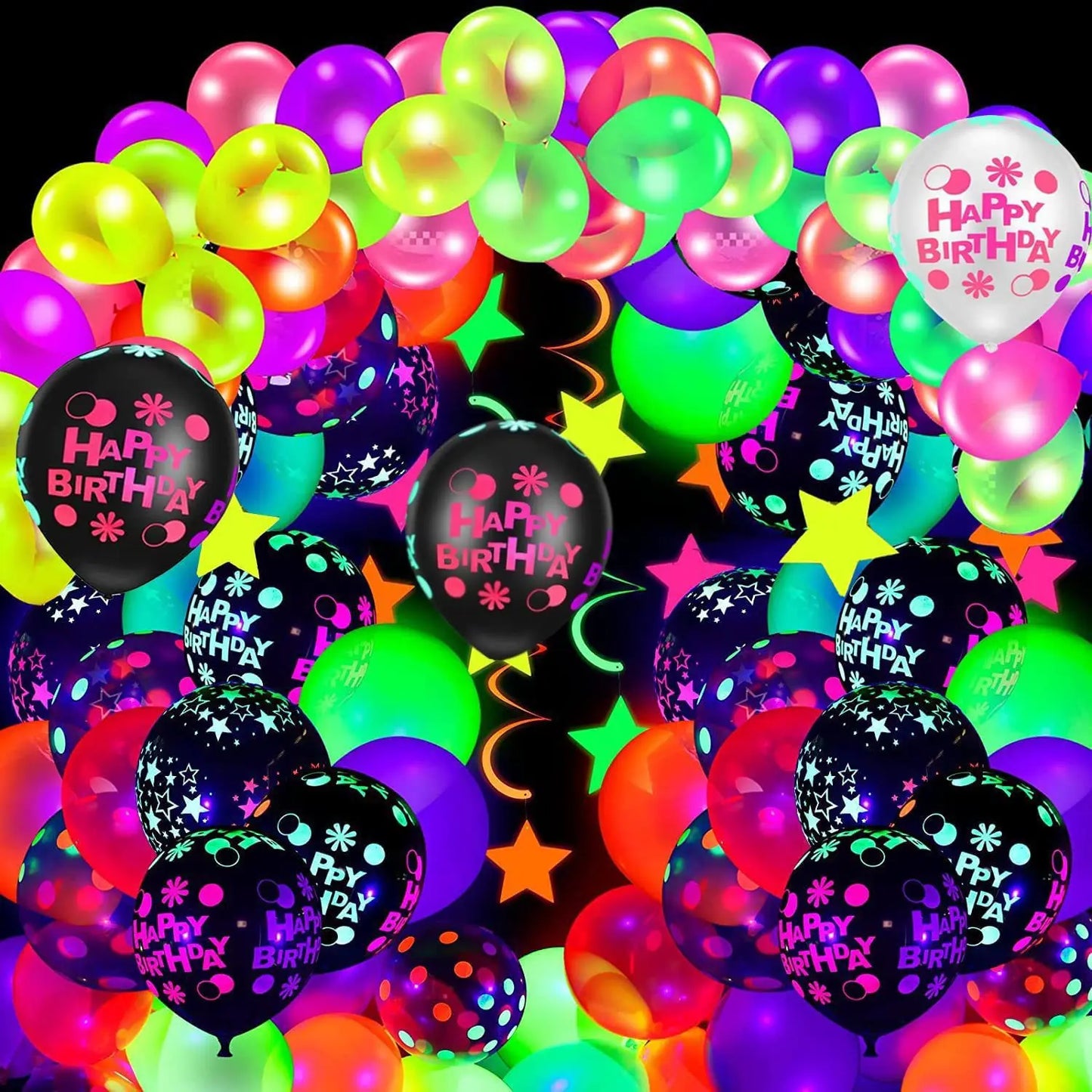 100PCS Glow‑in‑the‑Dark Balloons – Fluorescent Luminous Dot Latex Party Balloons