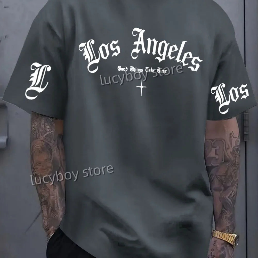 LOS ANGELES  Print Mens  Jersey T-shirt Short Sleeve PLUS size round neck