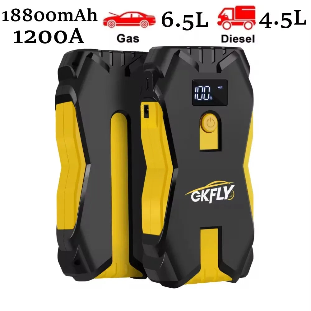 GKFLY Car Jump Starter 1200A Automotive Battery Charger 12V Car Starter Portable Power Bank 18800mAh Powerful Car Booster
