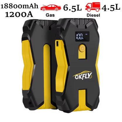 GKFLY Car Jump Starter 1200A Automotive Battery Charger 12V Car Starter Portable Power Bank 18800mAh Powerful Car Booster