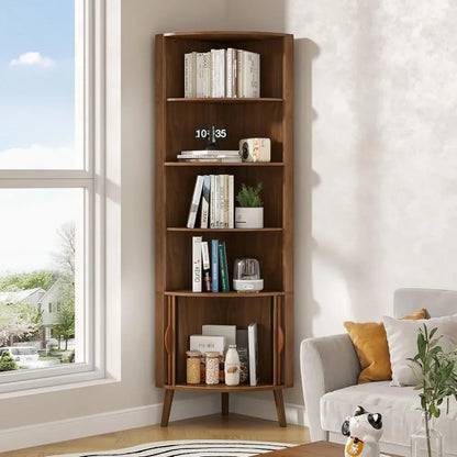 66.7" Walnut Corner Cabinet with Fluted Doors