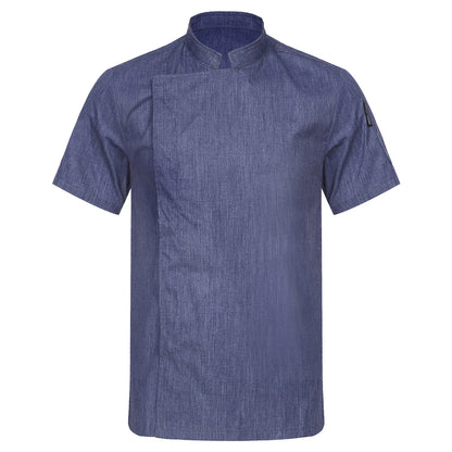 Mens Womens Stand Collar Short Sleeve Chef Coat Working Kitchen Uniform for Cafe Bakery Western Restaurant Hotel Work Wear