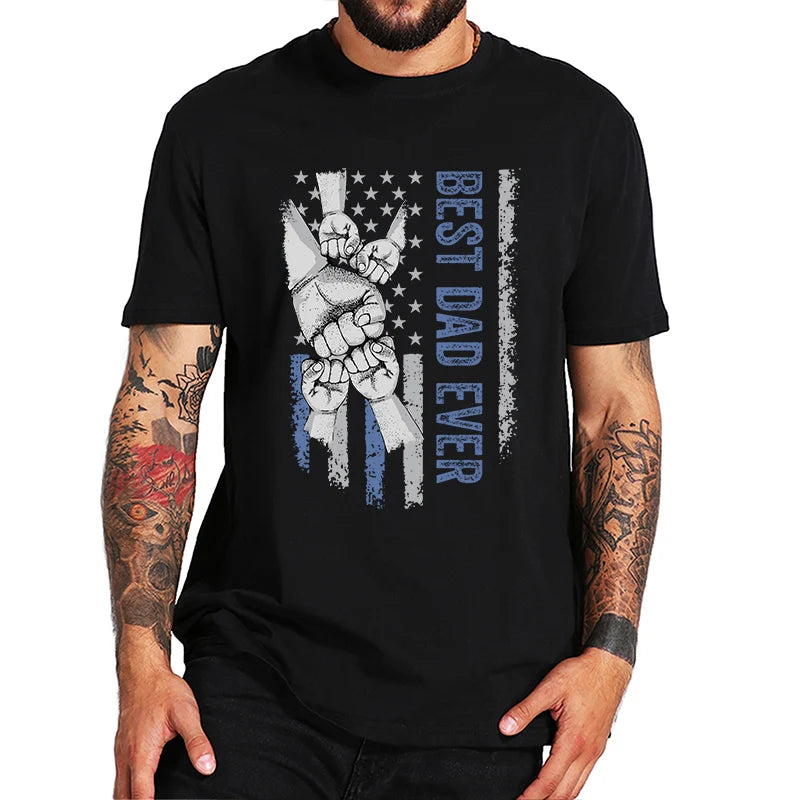 Custom Best Dad Ever T Shirt with Kids Name Fist Bump Dad Shirt Personalized Dad Grandpa American Flag T Shirt Fathers Day Gift