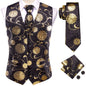 Hi-Tie 20 Color Silk Men's Vests Tie Slim Sleeveless Jacket Hanky Cufflink Waistcoat 4PC Suit
