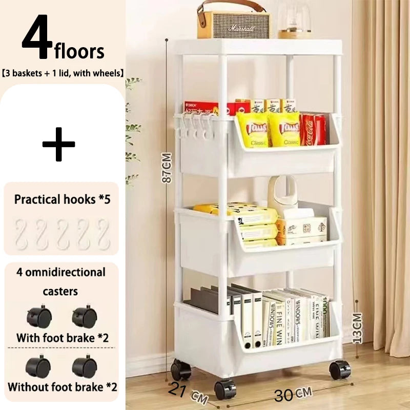 Mobile Kitchen Organizer Rack — Snack, Toy & Book Trolley w/ Wheels