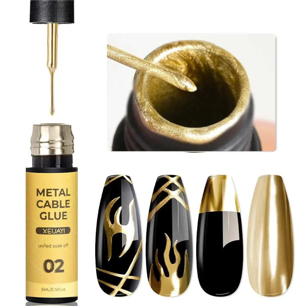 Super‑Bright Metallic Liner Gel Polish – Silver/Gold/Rose Mirror UV Nail Art (5/7/8ml)