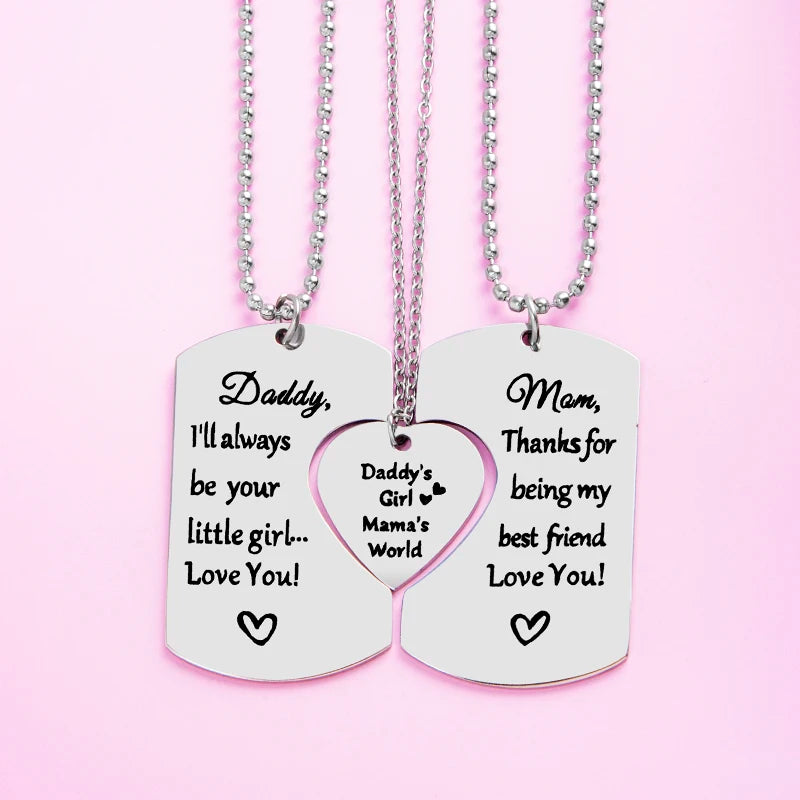 3 PCS Daddy Mom Girl Matching Necklace Set Stainless Steel Father Mother Daughter Necklaces Family Jewelry Gifts
