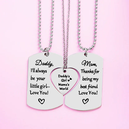 3 PCS Daddy Mom Girl Matching Necklace Set Stainless Steel Father Mother Daughter Necklaces Family Jewelry Gifts