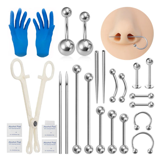 Body Piercing Kit – Surgical Steel Tapers, Needles & Tools for Lip, Nose, Tongue, Cartilage & Navel