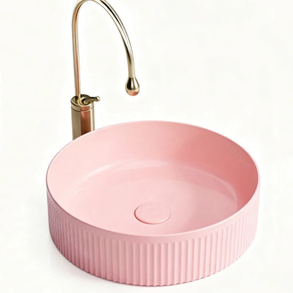 Pink Ceramic Vessel Sink – Modern Countertop Basin with Drain
