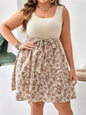Plus Size Dress Summer Knit Floral Printed Dresses for Women Sleeveless Knee Length Big Size Tummy Control Casual Elegant Dress