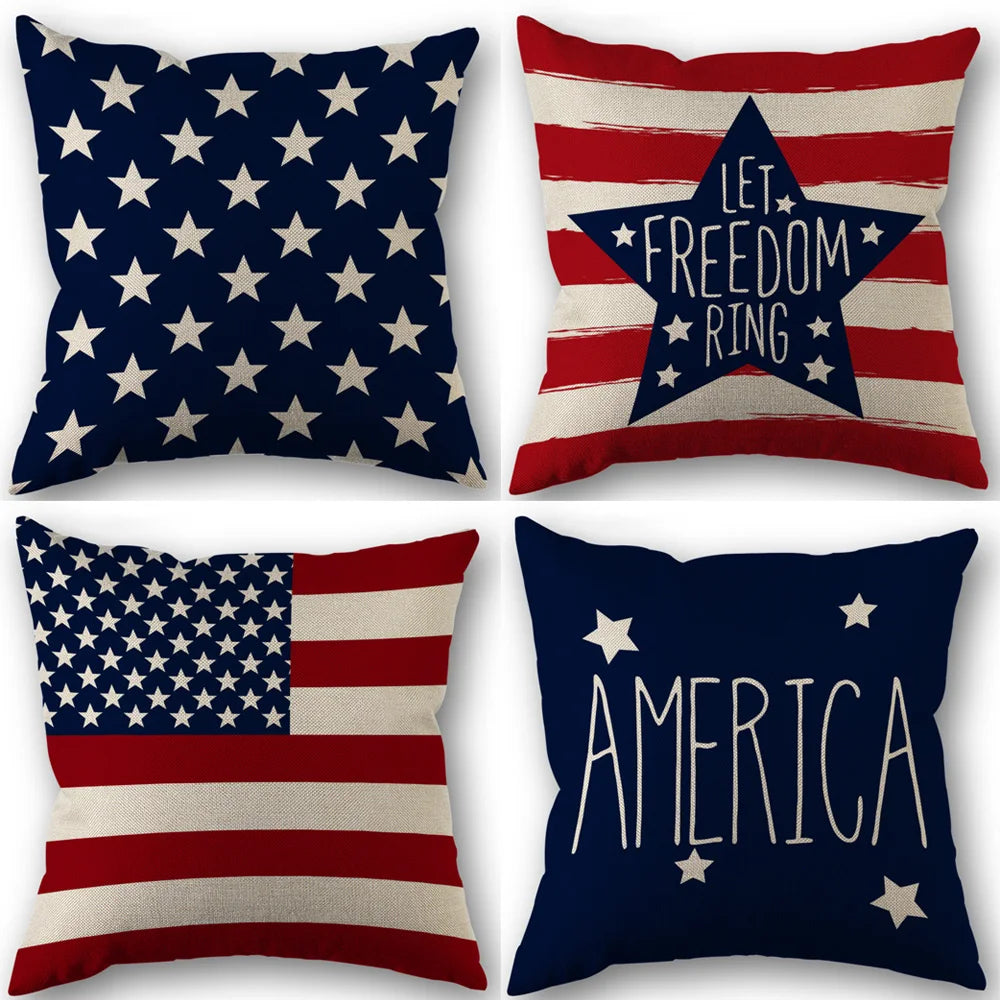 Independence Day Throw Pillow Case USA Fourth of July Freedom Independence Linen Home Living Room Sofa Pillow Case