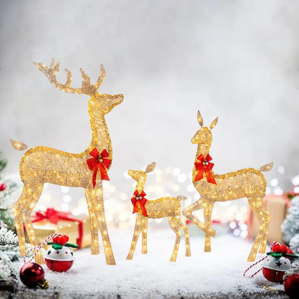 3 Pcs Christmas Deer Family Decor with Light Lighted Reindeer Xmas Decoration  Cute Xmas Deer Decoration for Holiday