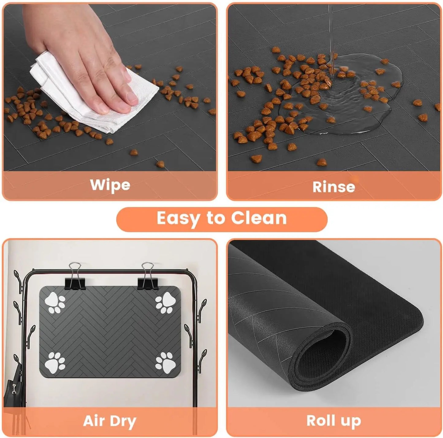 Absorbent Pet Feeding Mat: Quick-Dry Placemat for Food and Water Bowls, Waterproof Rubber Backing for Dogs and Cats