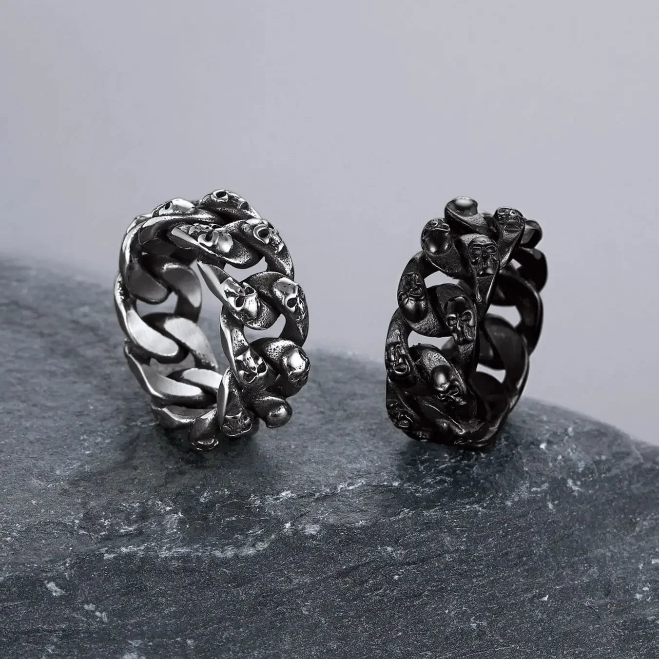 U7 Stainless Steel Big Skull Rings for Man Woman Size 7-14 Cross 3D Skeleton Cuban Chain Celtic Knot Pattern Gothic Punk Jewelry