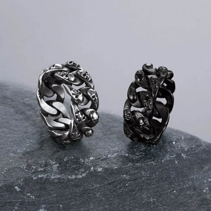 U7 Stainless Steel Big Skull Rings for Man Woman Size 7-14 Cross 3D Skeleton Cuban Chain Celtic Knot Pattern Gothic Punk Jewelry