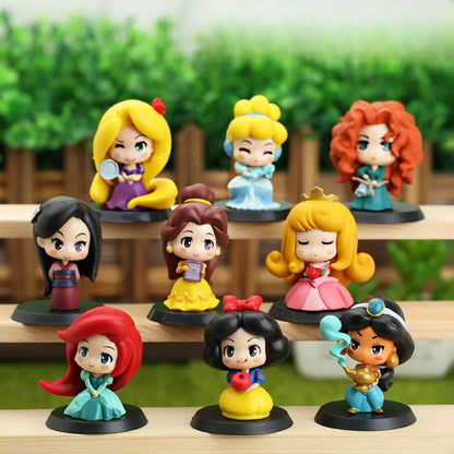9‑Piece Kawaii Princess Figure Set – 6cm Rapunzel, Snow White, Jasmine, Mulan & Ariel Cake Toppers
