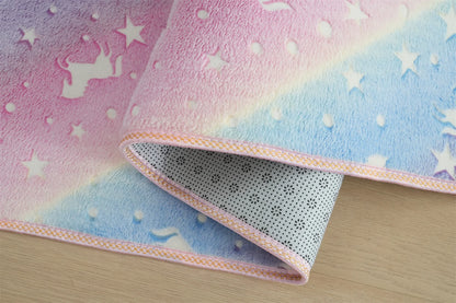 Multicolour Stars Pattern Glow in The Dark Area Rug Horse Area Rug Living Room Carpet Luminous Area Rug Indoor Rugs for Children