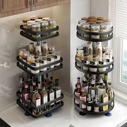 360 Rotation Spice Rack Multi-Layer Spices Seasonings Storage Tray Kitchen Organizer