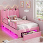 Twin Princess Bed Frame with Storage Drawer & LED Guardrails