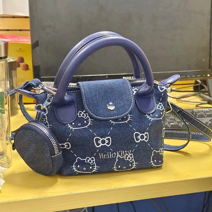 Hello Kitty Denim Shoulder Bag   Cute Print Crossbody
