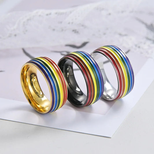 Rainbow LGBT Rings Jewelry Engagement Party Bagues Titanium Stainless Steel Bands For Couple Lovers Women Men Filled