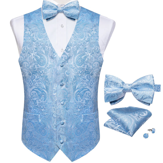Suit Vest With Bow Tie Pocket Square Cufflinks Tuxedo Waistcoat for Men