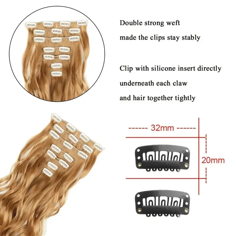 Clip In Hair Extensions 7 PCS Full Head 22-Inch-Long Curly Wavy Synthetic Hair Pieces
