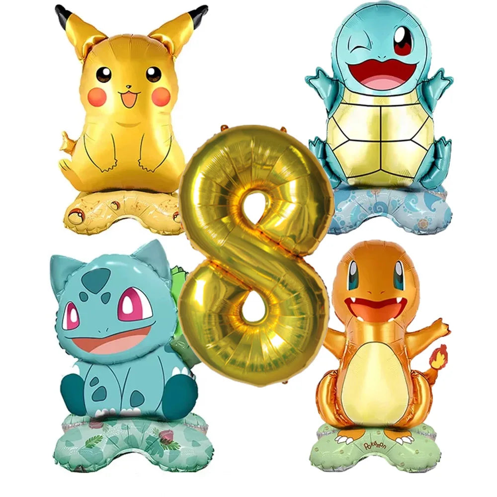 5pcs Pokémon Cartoon Balloon Number Set (Pikachu · Charmander · Squirtle · Bulbasaur)
