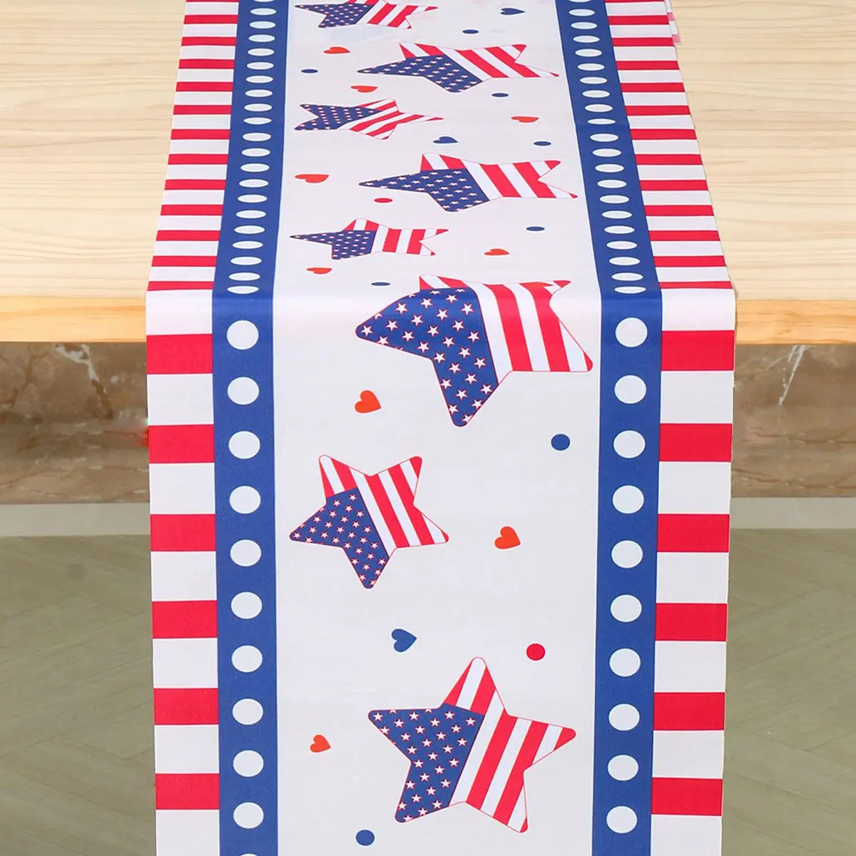 Patriotic Independence Day Linen Table Runner American Flag Heart Star Dwarf 4th of July Table Runner Kitchen Dining Party Decor