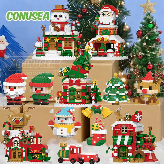 Christmas Micro Building Block Series Santa Claus Reindeer Puzzle Assembling Bricks Table Decoration