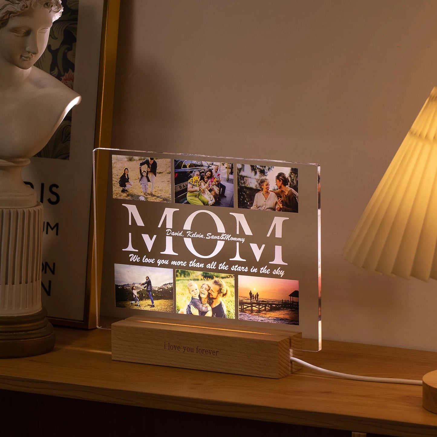 Custom Acrylic Lamp Personalized Photo Text Bedroom Night Light MOM DAD LOVE Friend Family Day Wedding Birthday Christmas Gift