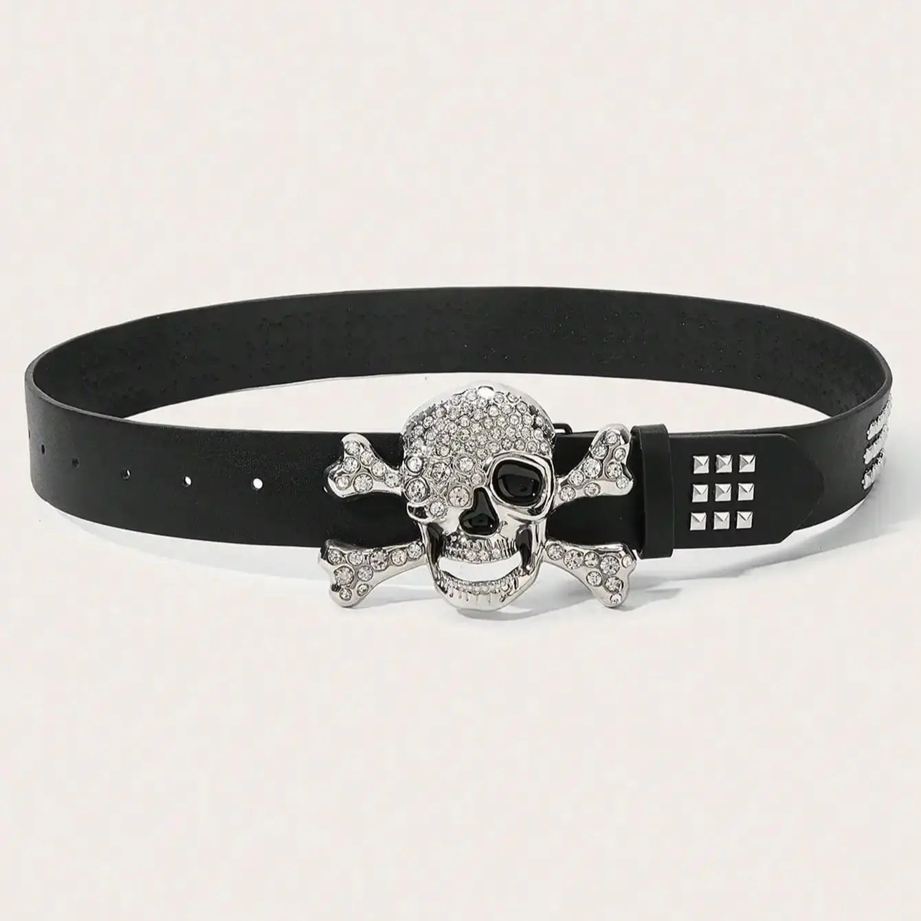 Gothic Skull Rhinestone Buckle Belt – Punk Y2K Rivet Hip‑Hop Accessory for Men & Women