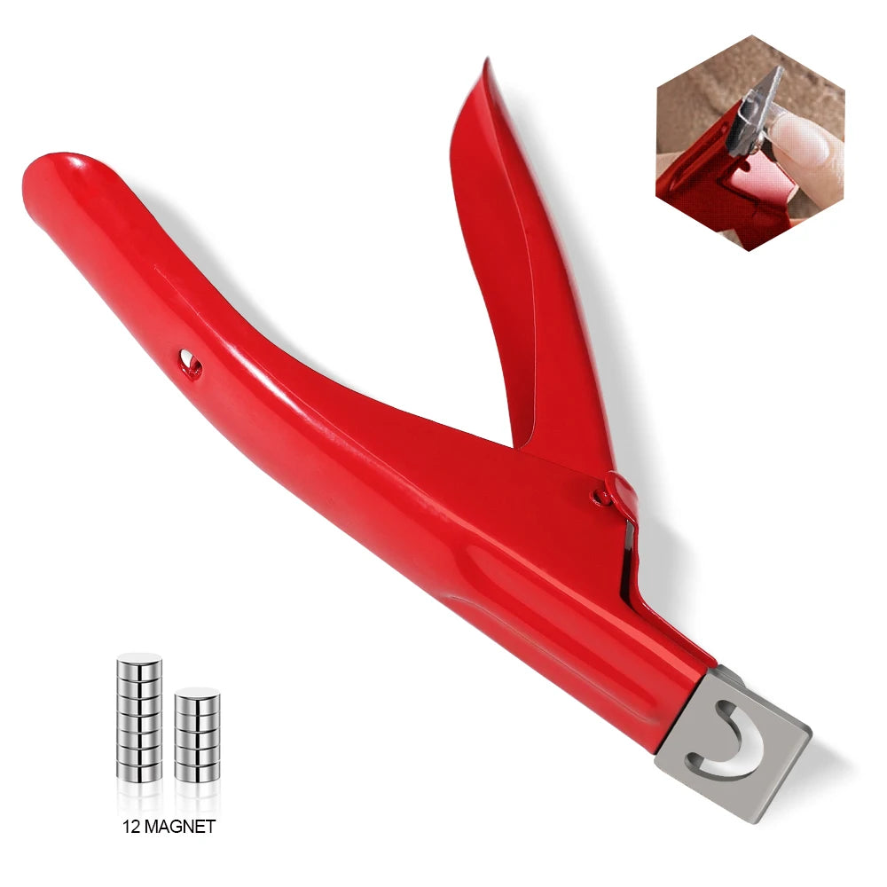 Acrylic Nail Cutter Kit - Stainless Steel Clipper and Scissors for U-Word False Tips, Manicure Tools Set with Straight Cut and 12pcs Magnet