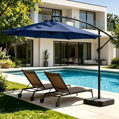 10FT Cantilever Umbrella with Base — 360° Rotation & Infinite Tilt